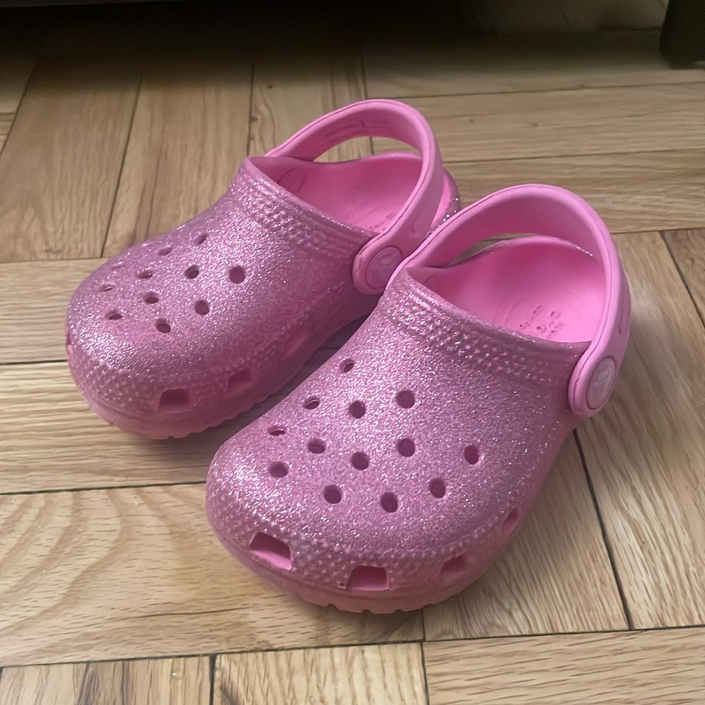 Pink sparkle toddler crocs